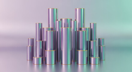 Obraz premium Abstract iridescent metallic cylinders forming a futuristic cityscape