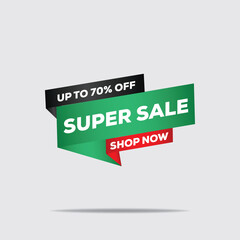 Super Sale Banner Vector – 70% Off Editable Web Design – Black, Green & White,red Abstract