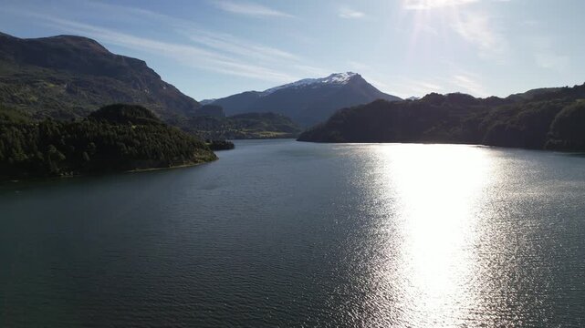 Aerial shot of a lake in a sunny day