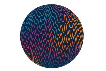 Abstract sphere with colorful waving lines creating a modern data visualization pattern, on a transparent background