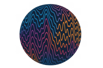 Abstract sphere with colorful waving lines creating a modern data visualization pattern, on a transparent background
