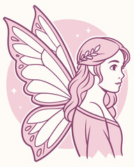 Elegant Fairy Portrait with Butterfly Wings Illustration