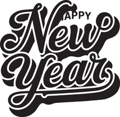 Happy new year bold retro script text celebration greeting design element isolated on transparent background