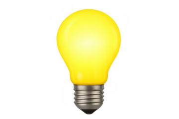 Glowing yellow light bulb illuminating a new idea, concept of innovation and creative thinking on transparent background