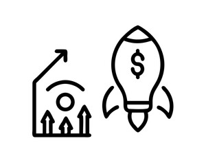 Icon of a rocket with a dollar sign and a graph