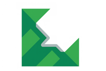 Green abstract map icon representing digital navigation concept, showing route or road on transparent background