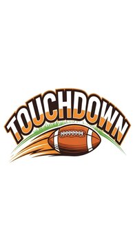 American football with touchdown text