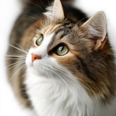 A Close-Up of a Beautiful Domestic Cat with Striking Green Eyes, Showcasing Its Soft Fur and Alert Expression in a Serene Setting