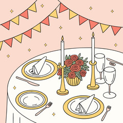 Elegant table setting with candles and flowers