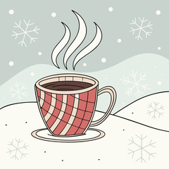 Festive mug of hot chocolate with snowflakes