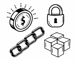 Financial security concept with dollar coin, chain, and lock