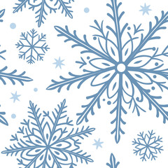 Seamless pattern of blue snowflakes