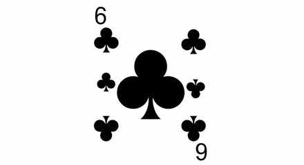 Illustration of the six of clubs playing card with black symbols on a white background and numbers at corners