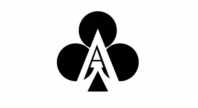 Abstract design featuring a stylized letter a with a geometric shape and three black circles