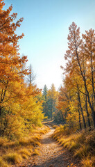 Autumn forest path with colorful foliage