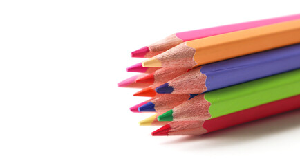 Fototapeta premium Many colorful pencils on white background