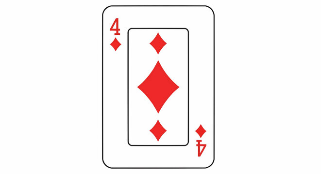 Illustration of the four of diamonds playing card featuring red diamond symbols and red number four details