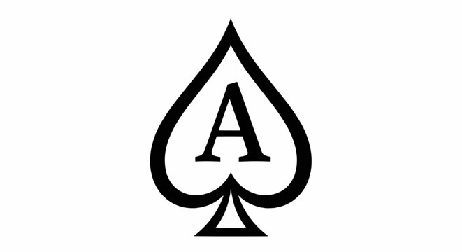 A simple black spade outline with the letter a inside on a white background in a minimalist design