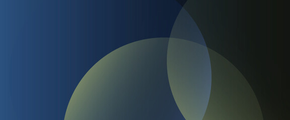 Abstract background with a dark blue background featuring overlapping translucent circles. Blue and yellow hues create a smooth texture. Minimal abstract circles vector gradient background