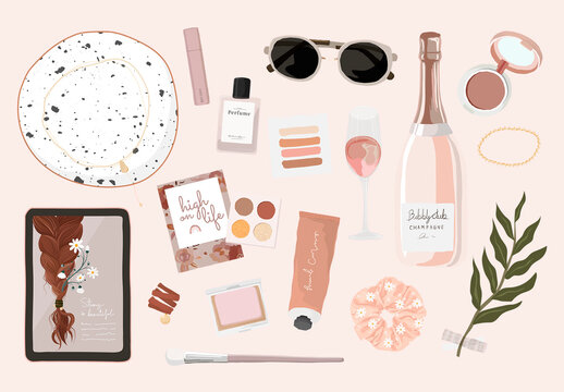 Chic Flatlay With Beauty Essentials Design Set