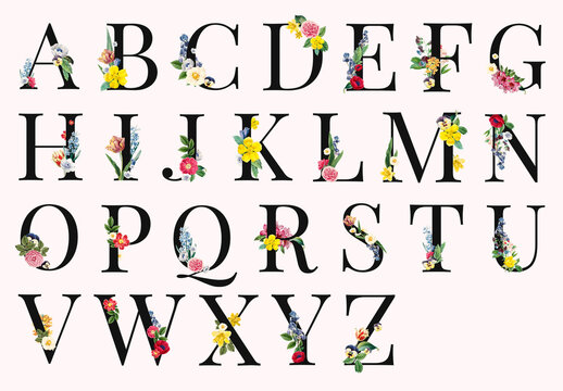 Floral Alphabet Letters Design Set