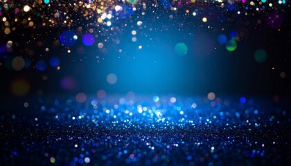 Blue and Gold Glitter Lights Fantasy Background　紺色と金の粒子がきらめく幻想的な背景　デジタルイラスト