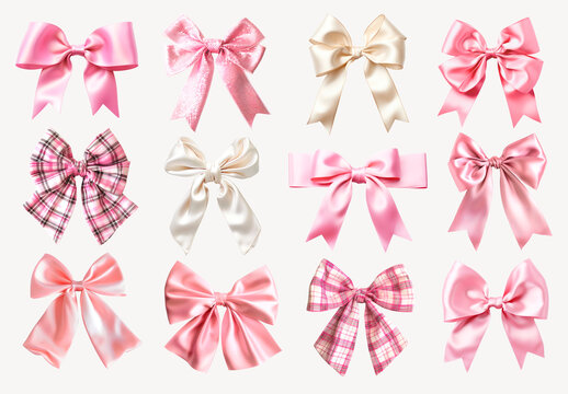 Pink Ribbon Bow Design Element Set