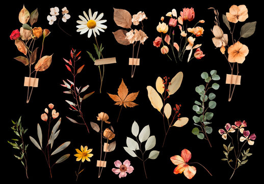 Pressed Flowers And Leaves Design Set