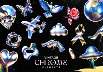 Retro Metallic Elements Collection Isolated Element Set