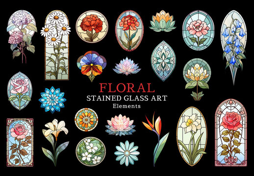 Vibrant Floral Stained Glass Design Set