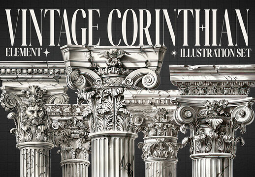 Vintage Corinthian Illustration Design Element Set
