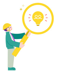 解決策を発見するヘルメットをかぶった作業員男性