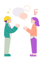 ヘルメットをかぶった作業員と問題を抱える顧客とのやり取り