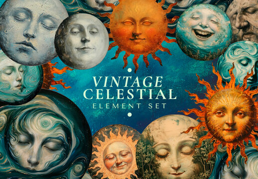 Vintage Celestial Design Element Set