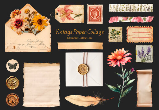Vintage Paper Collage Element Set