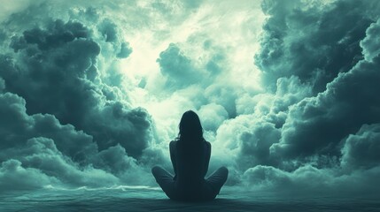 Woman Meditating in Ethereal Cloudscape