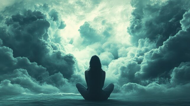 Woman Meditating in Ethereal Cloudscape