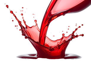 Vibrant red liquid pouring and splashing, isolated on black background, creating dynamic crown-like shapes