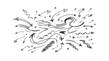 Abstract Black and White Worm Pattern on Transparent Background, PNG