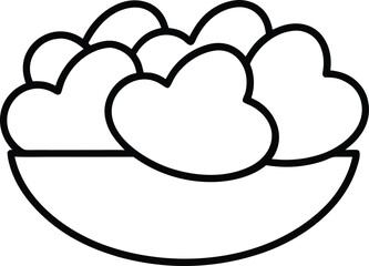 A Bowl of Heart-Shaped Cookies or Candies, Simple Line Art Illustration
