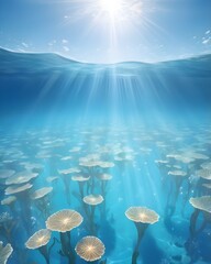 "Sunlit Serenity Beneath the Waves – Tranquil Underwater Coral Reef Scene"