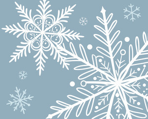 Illustration of multiple snowflakes with different designs on a light blue background