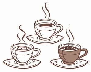 Illustration of three steaming cups of coffee