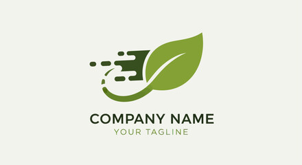 Green leaf logo representing nature and technology for eco friendly business.