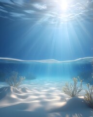 "Sunlit Serenity Beneath the Waves – Tranquil Underwater Coral Reef Scene"