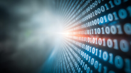 Digital data streams with binary code, symbolizing the advancement of technology and information processing in the digital age.