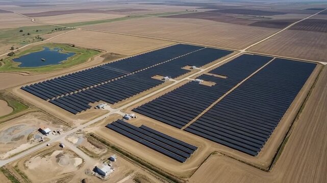 Aerial View of Solar Farm: Renewable Energy, Sustainable Power