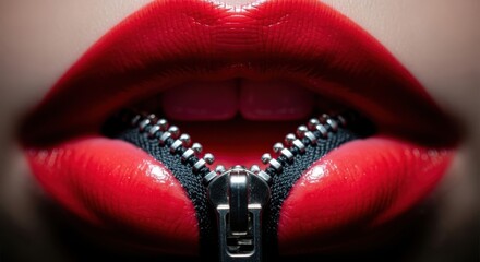 Red Lips with Zipper &ndash; Surreal Pop Art Concept