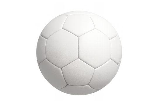 White soccer ball with hexagonal panels, sporting equipment for football game, isolated on transparent background