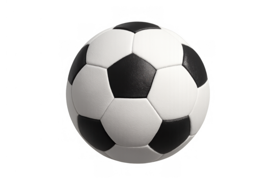 Soccer ball, classic design, for championship, playing field, game, sport, white and black colors, transparent background - Powered by Adobe